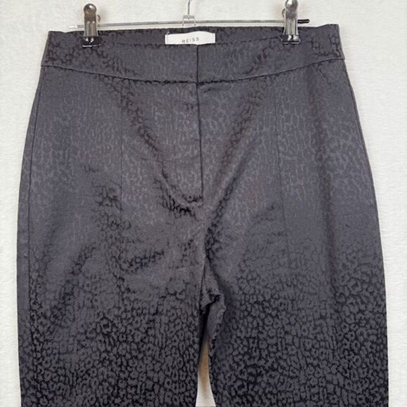 REISS Lio Leopard Pattern Jacquard Skinny Trousers Pants Black Zip Ankle Size 6 - Picture 3 of 14